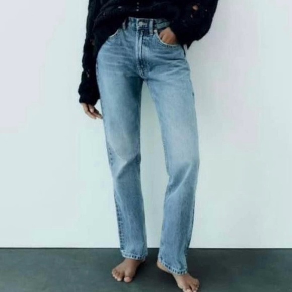 Zara Denim - Zara Blue HIGH RISE TRF STRAIGHT LEG JEANS